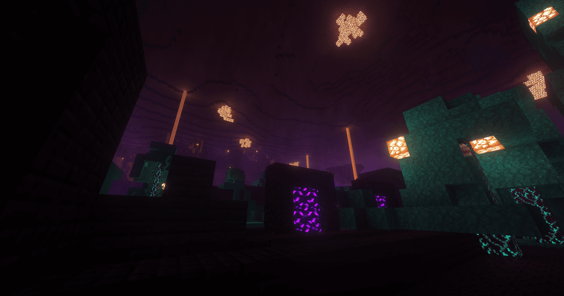 A stunning photo of Nether in Minecraft with shaders.